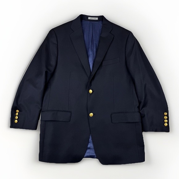 Vintage Ralph Lauren Navy Blazer 41R Union Made Canada 100% Wool Gold Button 90s